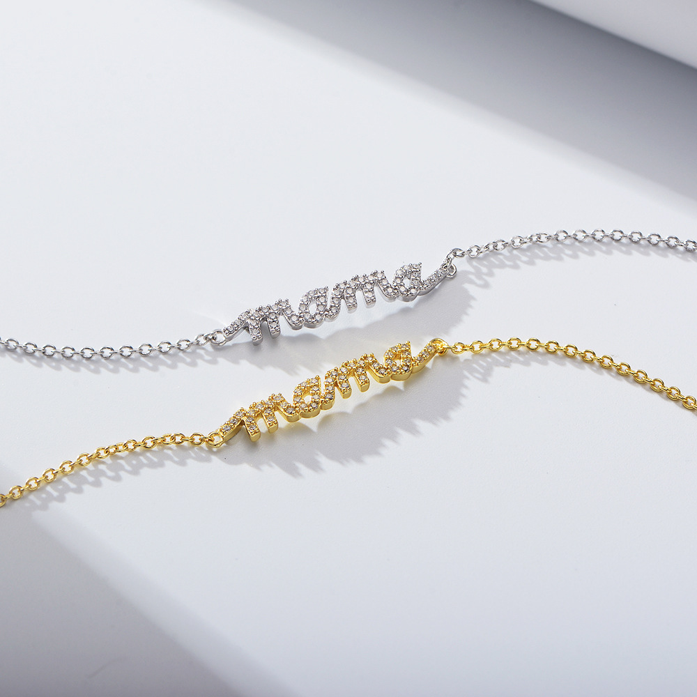 S925 Sterling Silver Zircon Letter Mama Bracelet