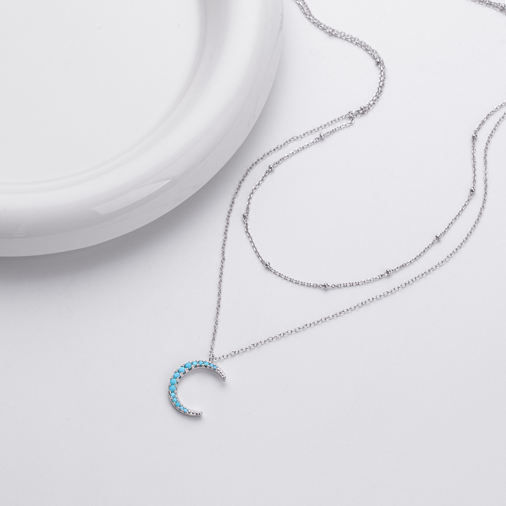 S925 Sterling Silver Moon Double Layer Necklace