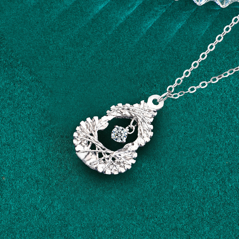 S925 Sterling Silver Moissanite Woven Dream Net Gourd Pendant Necklace