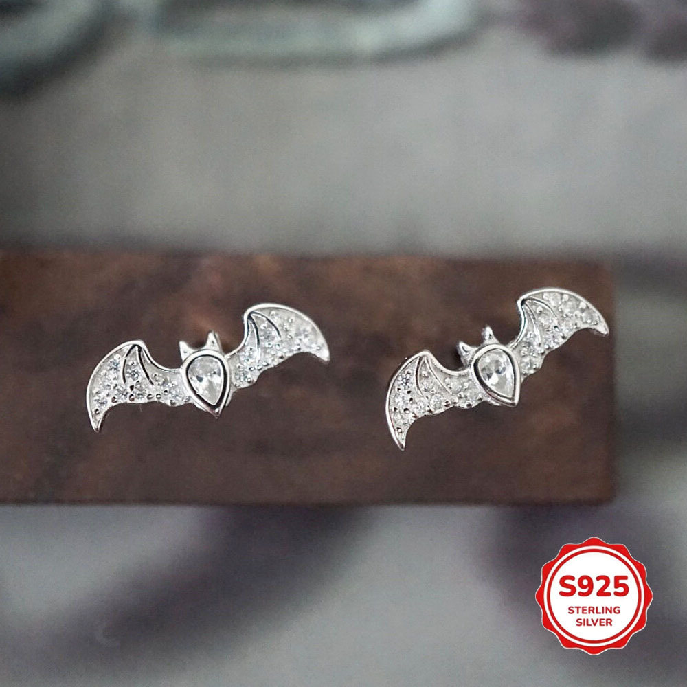 S925 Sterling Silver Halloween Bat Stud Earrings