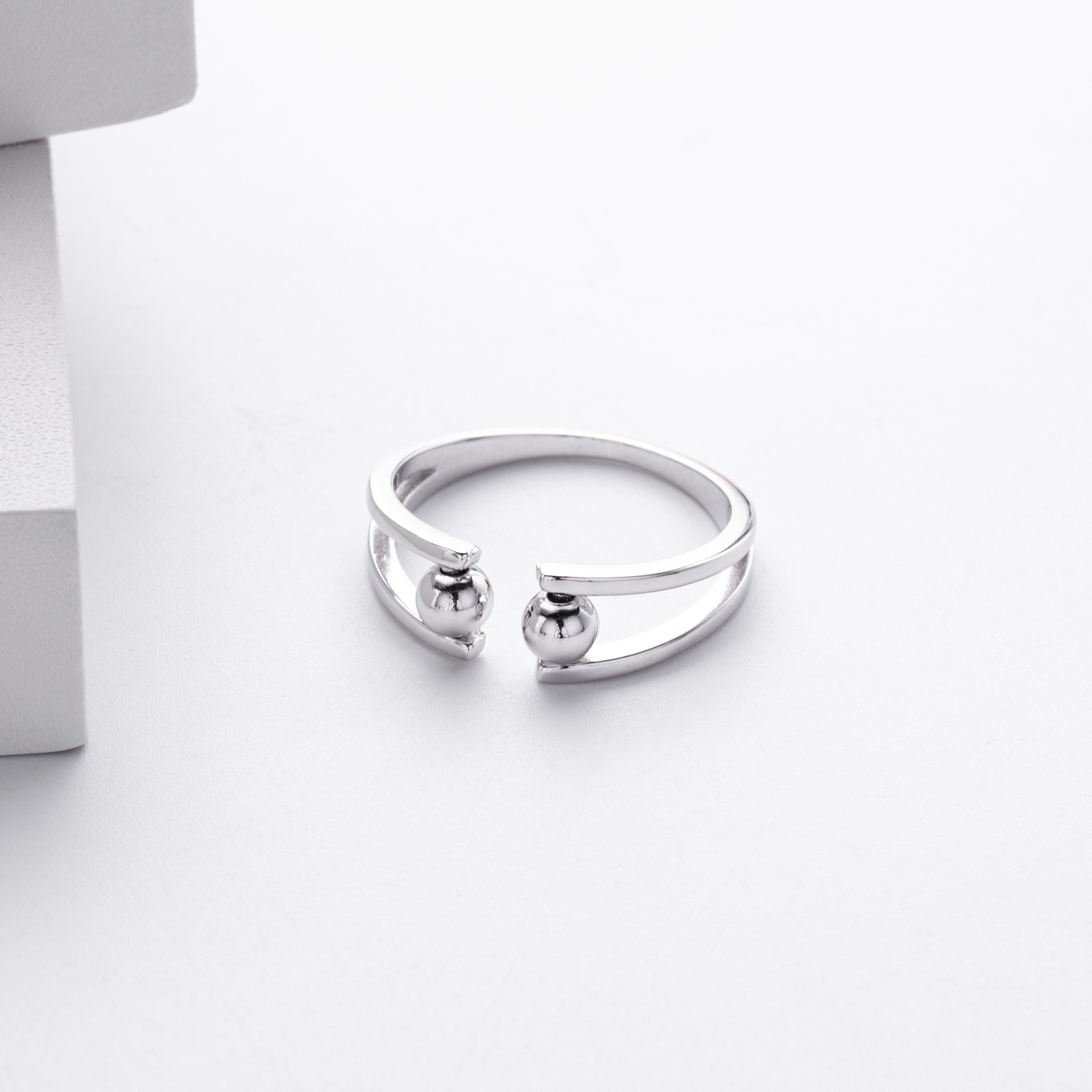 European and American S925 sterling silver double-layered beaded ring with adjustable opening