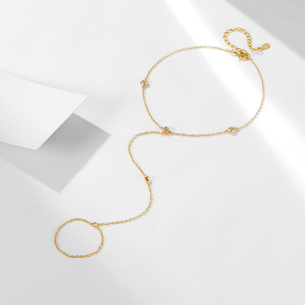 S925 Sterling Silver Simple Gold round Beads Zircon Toe Anklet