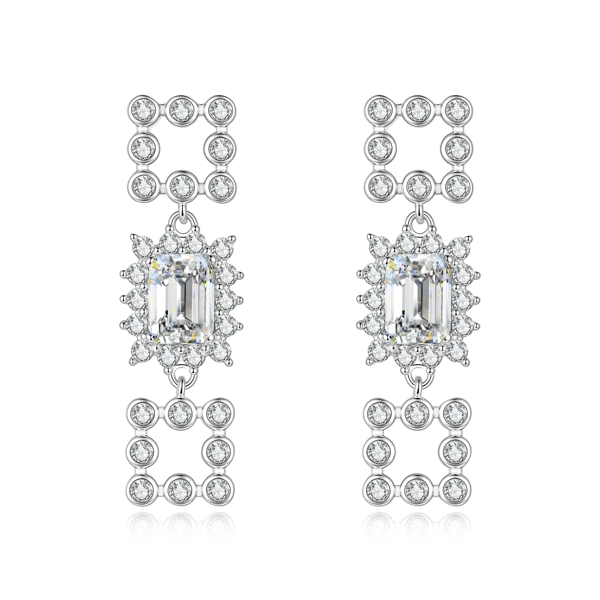 S925 Sterling Silver Square Moissanite Earrings