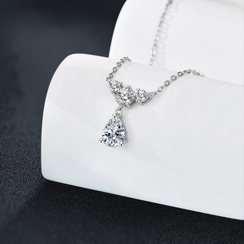 S925 Sterling Silver Moissanite Tassel Water Drop Necklace