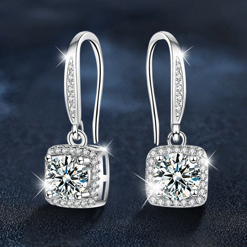 Moissanite Sugar Cube Earrings, 925 Sterling Silver Pendant