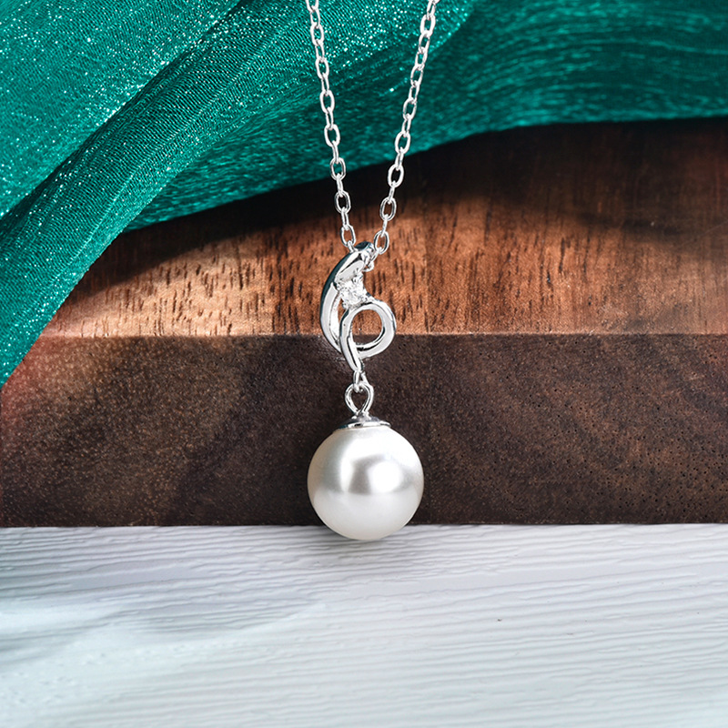 S925 Sterling Silver Moissanite Pearl Pendant Necklace