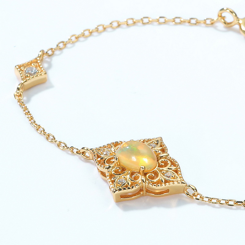 S925 Sterling Silver Gold-Plated Geometric Opal Zircon Bracelet