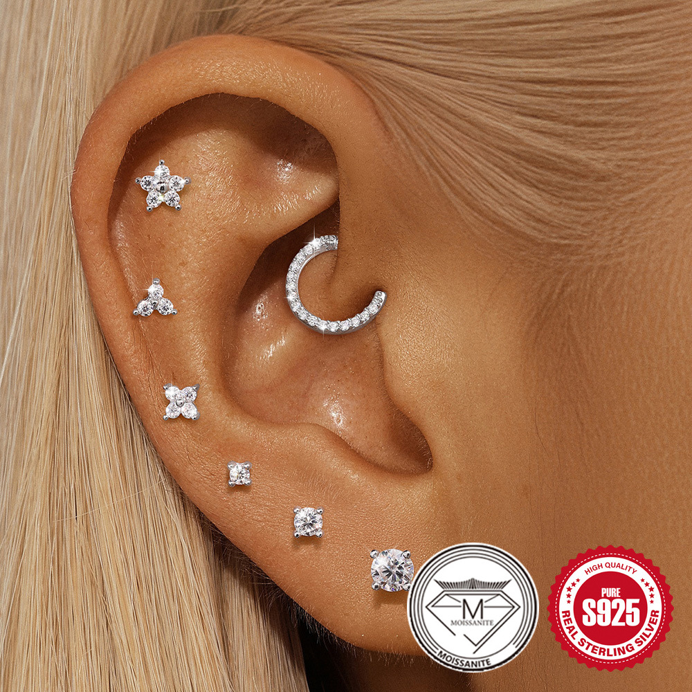 S925 Sterling Silver Petal Stud Earrings with Crushed Moissanite