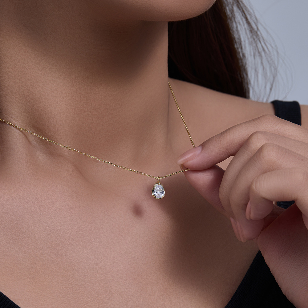 S925 Sterling Silver Drop Zircon Necklace