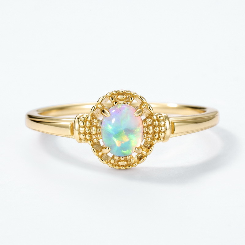 S925 Sterling Silver Gold-Plated Multicolored Synthetic Opal Ring