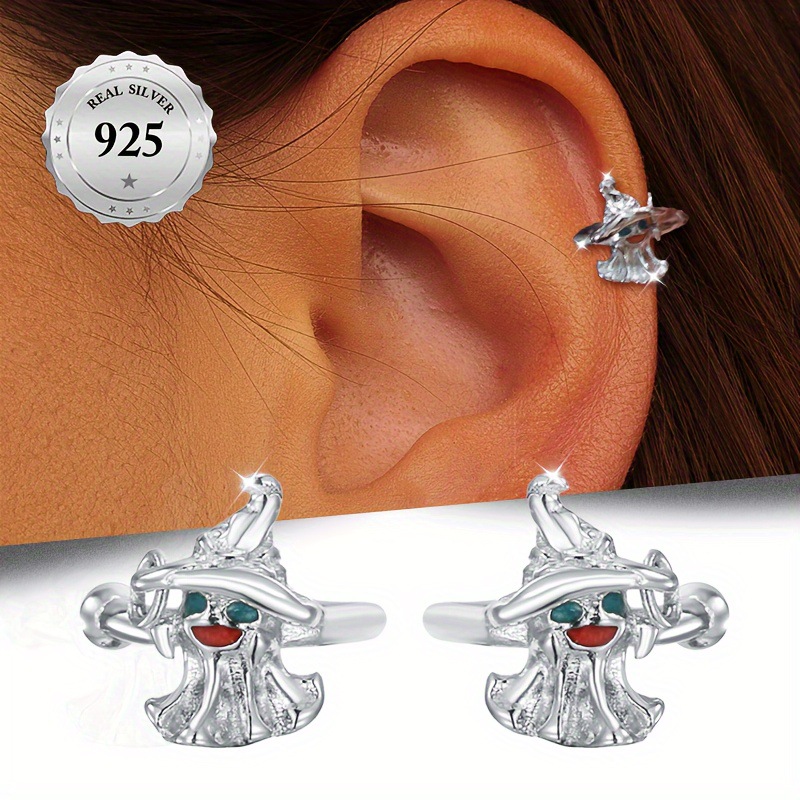 S925 Sterling Silver Halloween Witch Hat Ghost Non-Pierced Ear Clip