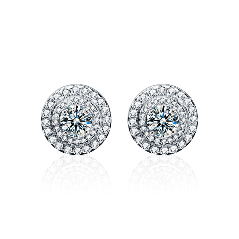 Round Moissanite Stud Earrings — 925 Sterling Silver