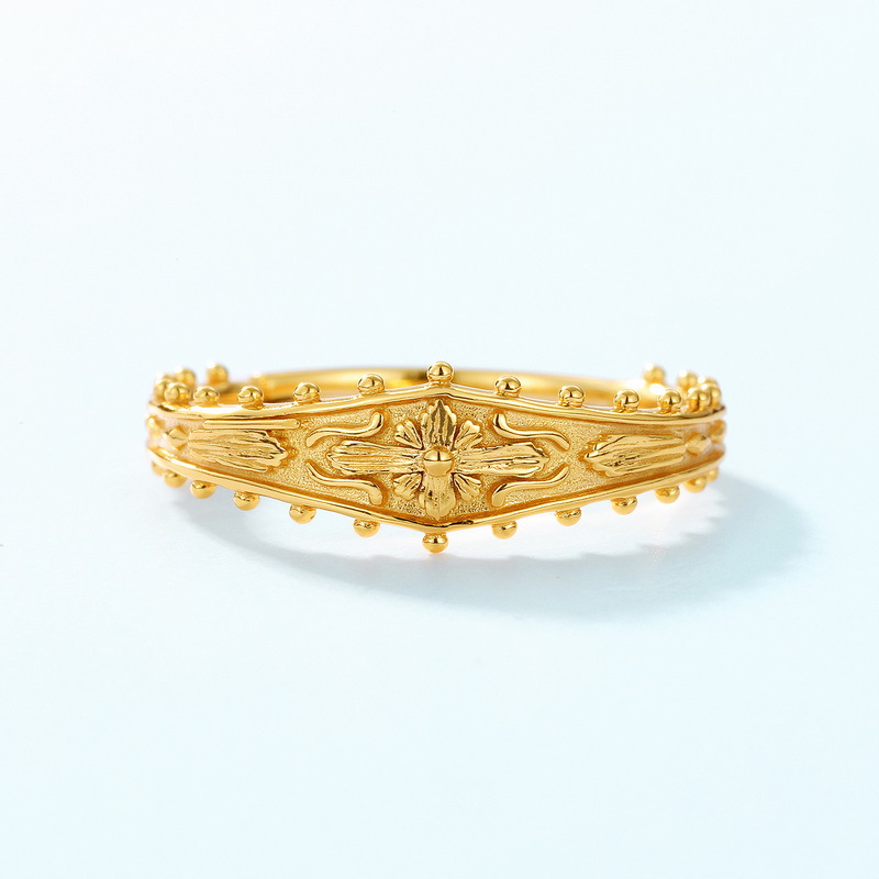 S925 Sterling Silver Gold-Plated Cross Pattern Ring
