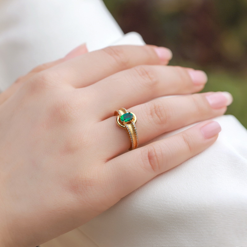 S925 Sterling Silver Gold-Plated Emerald Ring