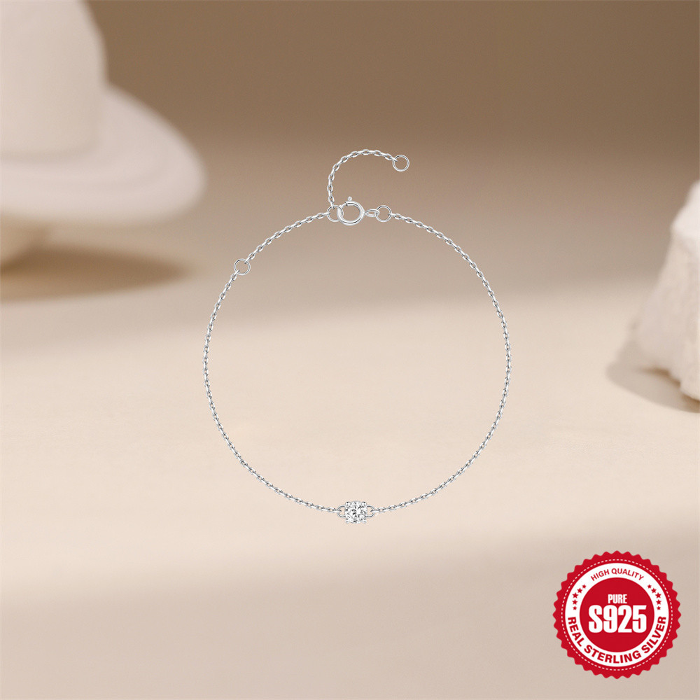 S925 Sterling Silver Solitaire Moissanite Stackable Bracelet