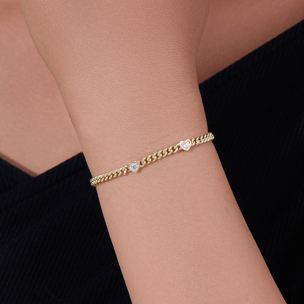 S925 Sterling Silver Heart-Shaped Zircon Bracelet