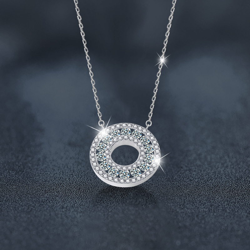 S925 Sterling Silver Moissanite round Pendant Necklace