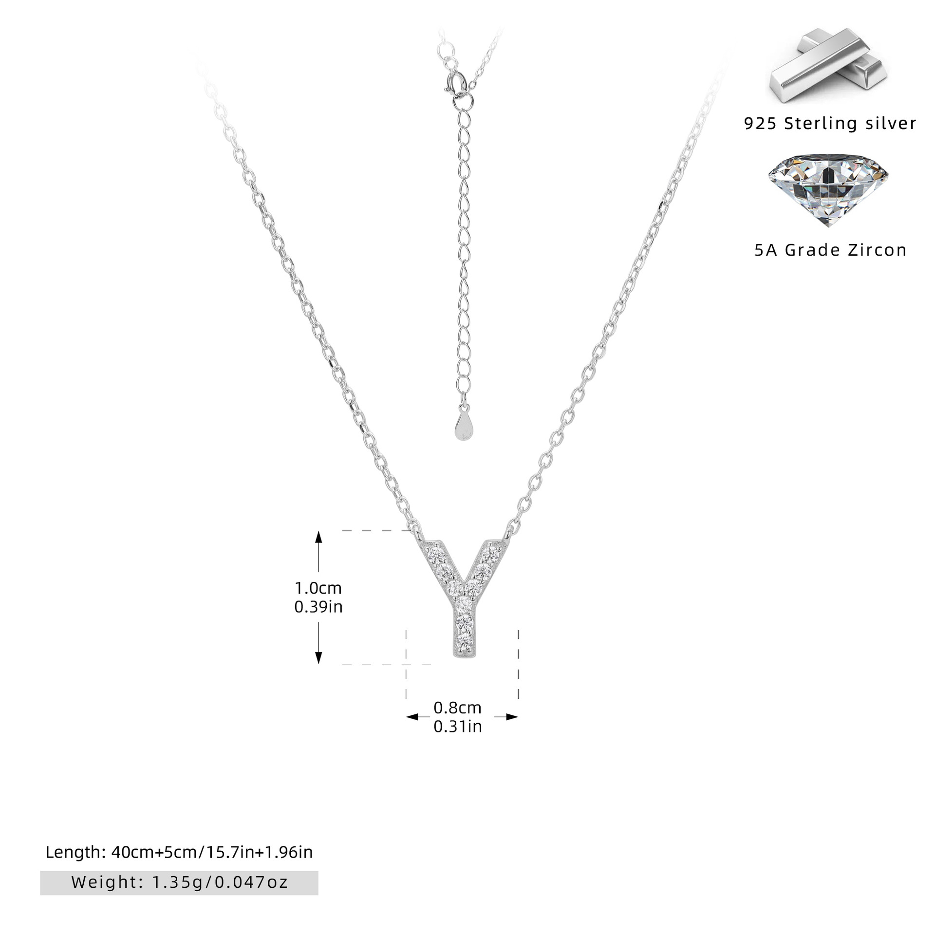 S925 Sterling Silver Simple Diamond Necklace with English Letters