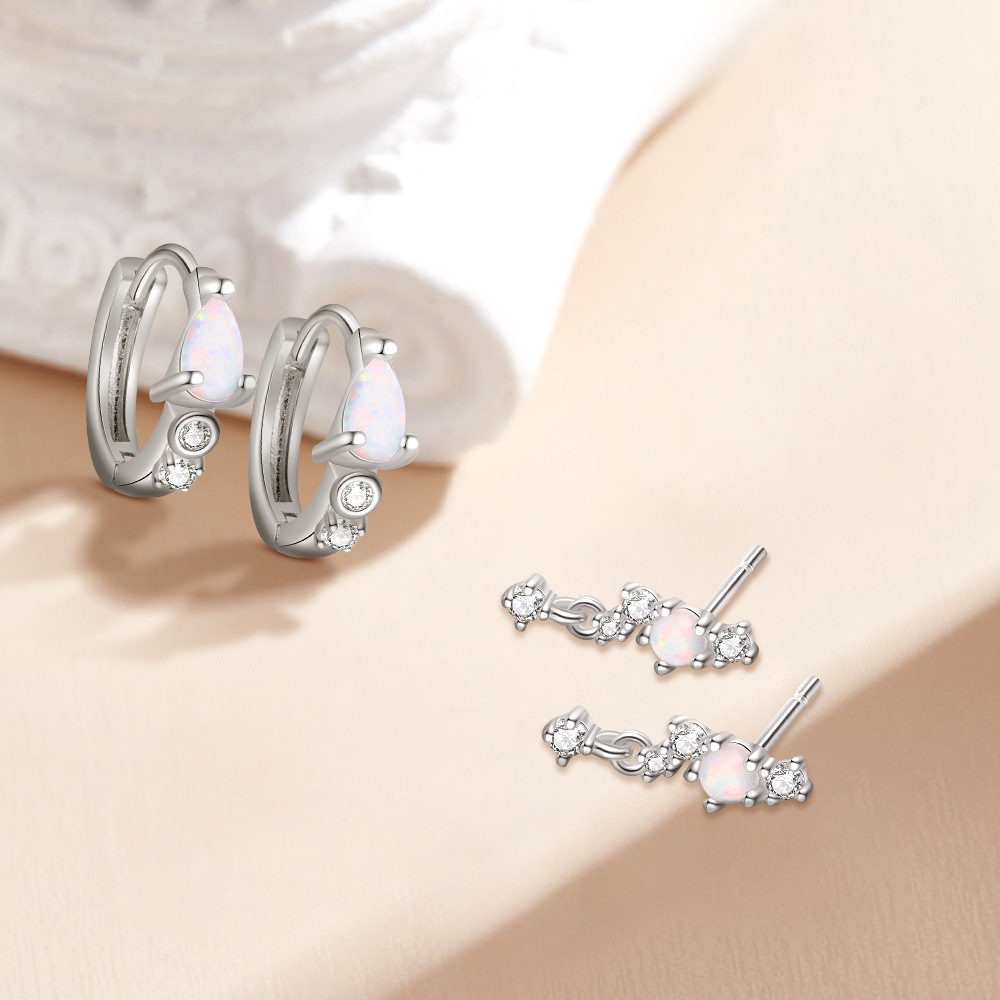 S925 Sterling Silver Opal and Zircon Earrings