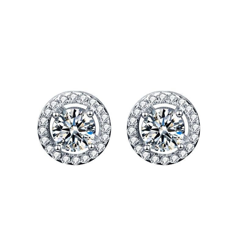 Minimalist Round 925 Sterling Silver Moissanite Stud Earrings