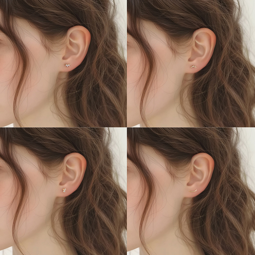 S925 Sterling Silver Geometric Zircon Stud Earrings