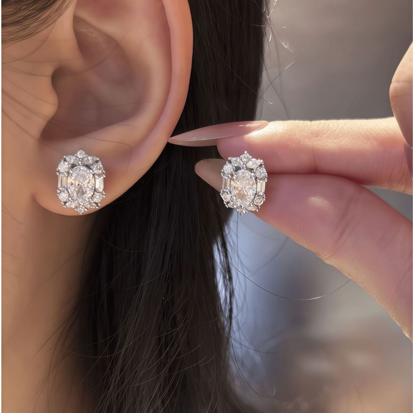S925 Sterling Silver "Pigeon's Egg" Snowflake Moissanite Stud Earrings