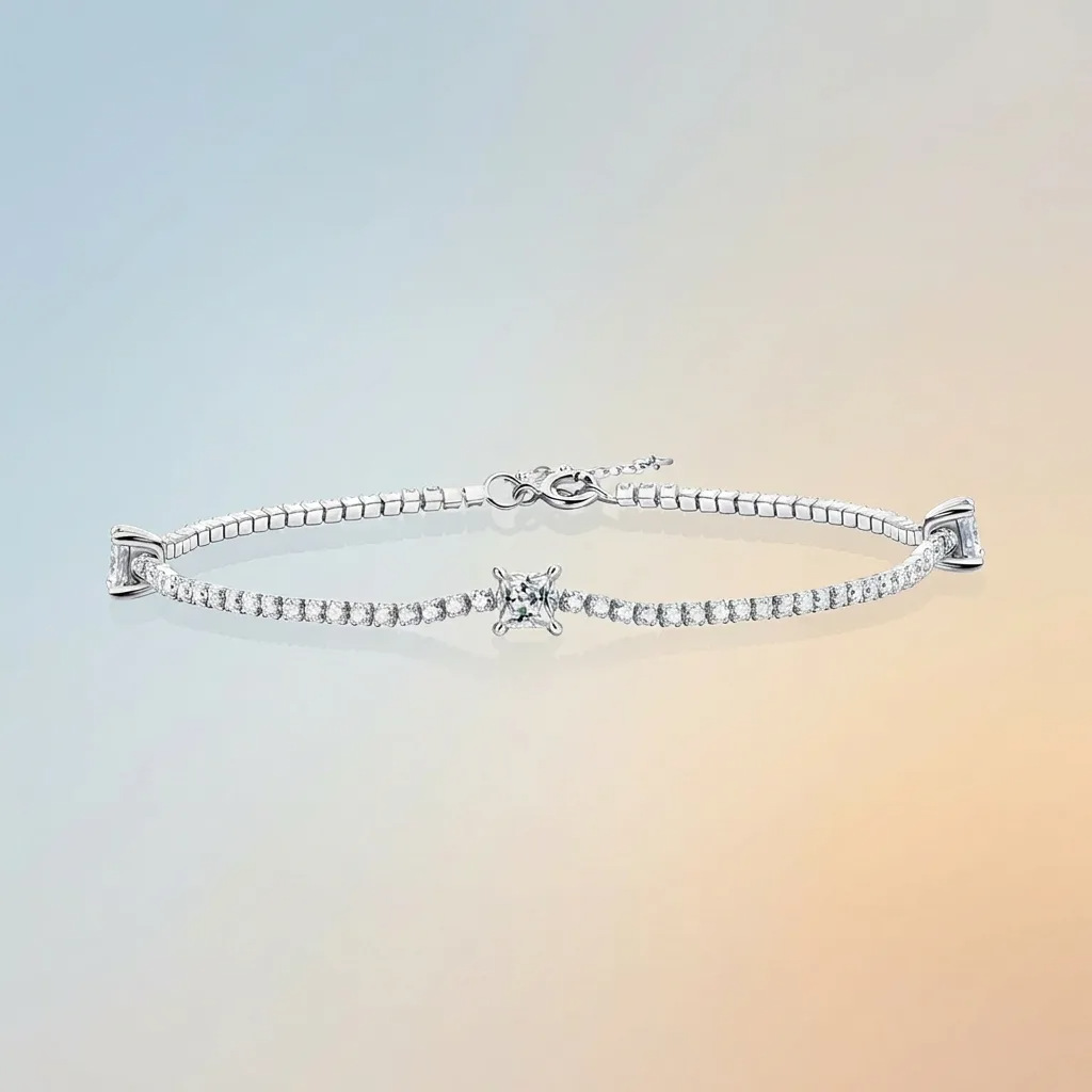 S925 Silver Square Moissanite Bracelet