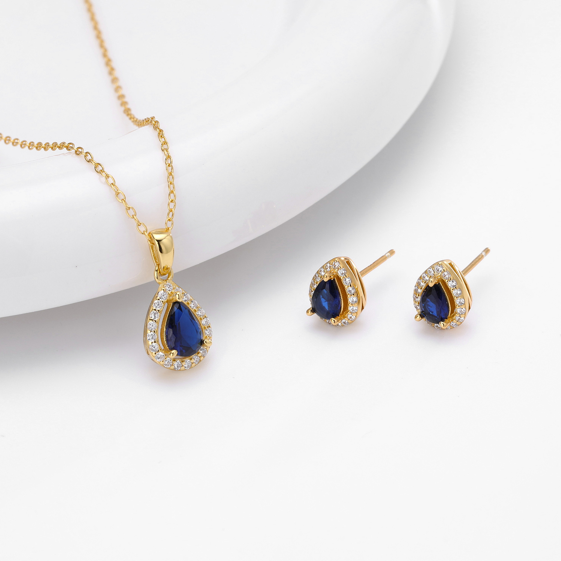 European and American style double-layer zircon earrings and light luxury zircon necklace