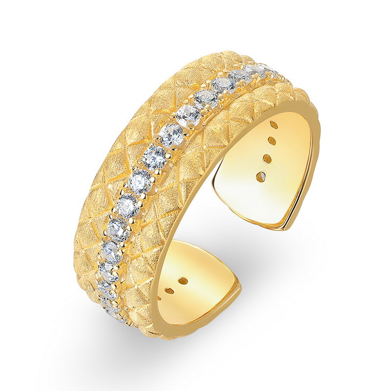 S925 Sterling Silver Gold-Plated Diamond Pattern Zircon Ring