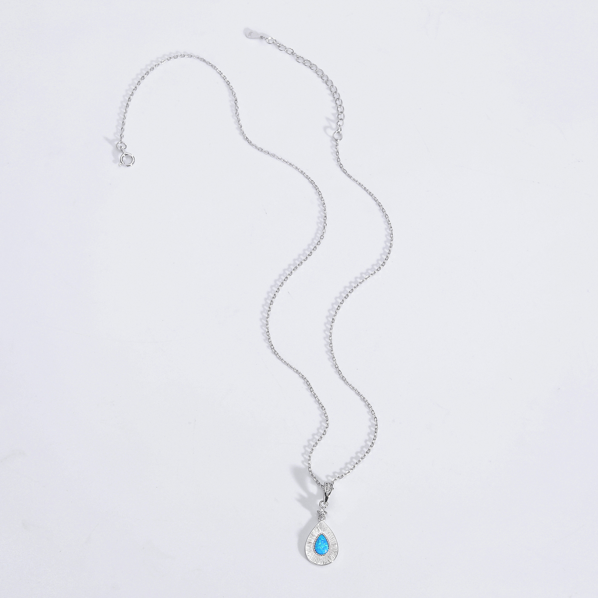 S925 Sterling Silver Teardrop-Shaped Opal Necklace with Zircon