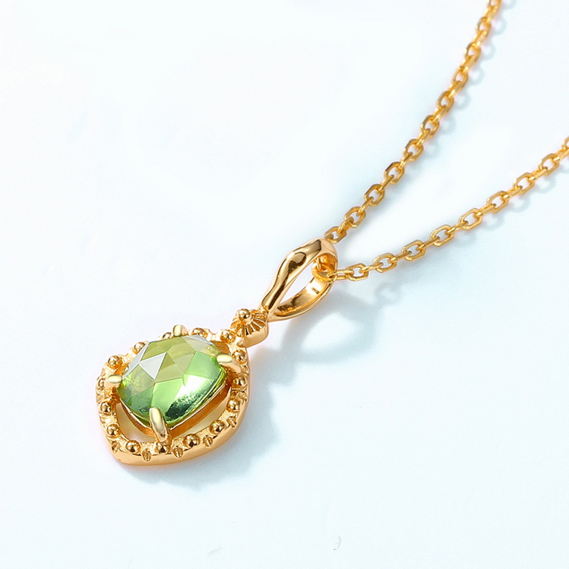S925 Sterling Silver Gold-Plated Natural Olivine Pendant Necklace