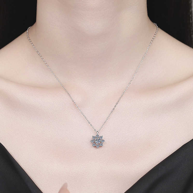 S925 Sterling Silver Moissanite SUNFLOWER Simple Pendant Necklace