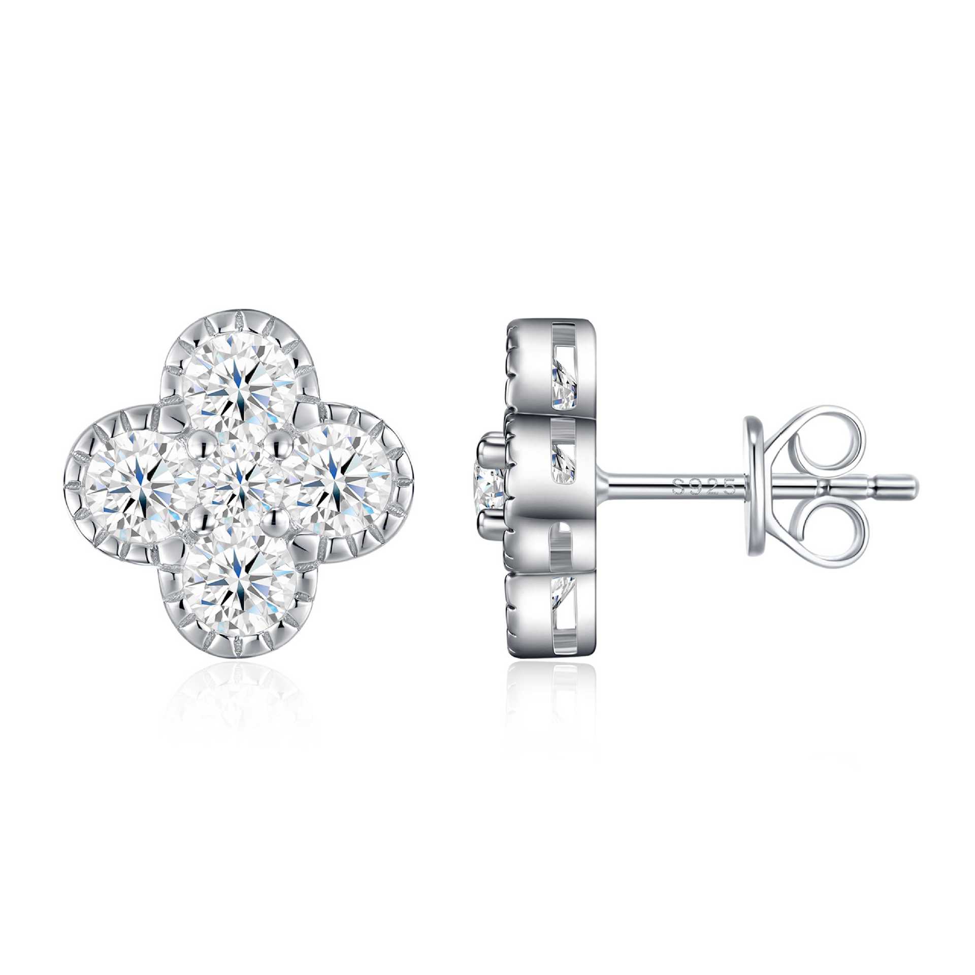 S925 Silver Sweet "Chanel-style" Floral Moissanite Stud Earrings