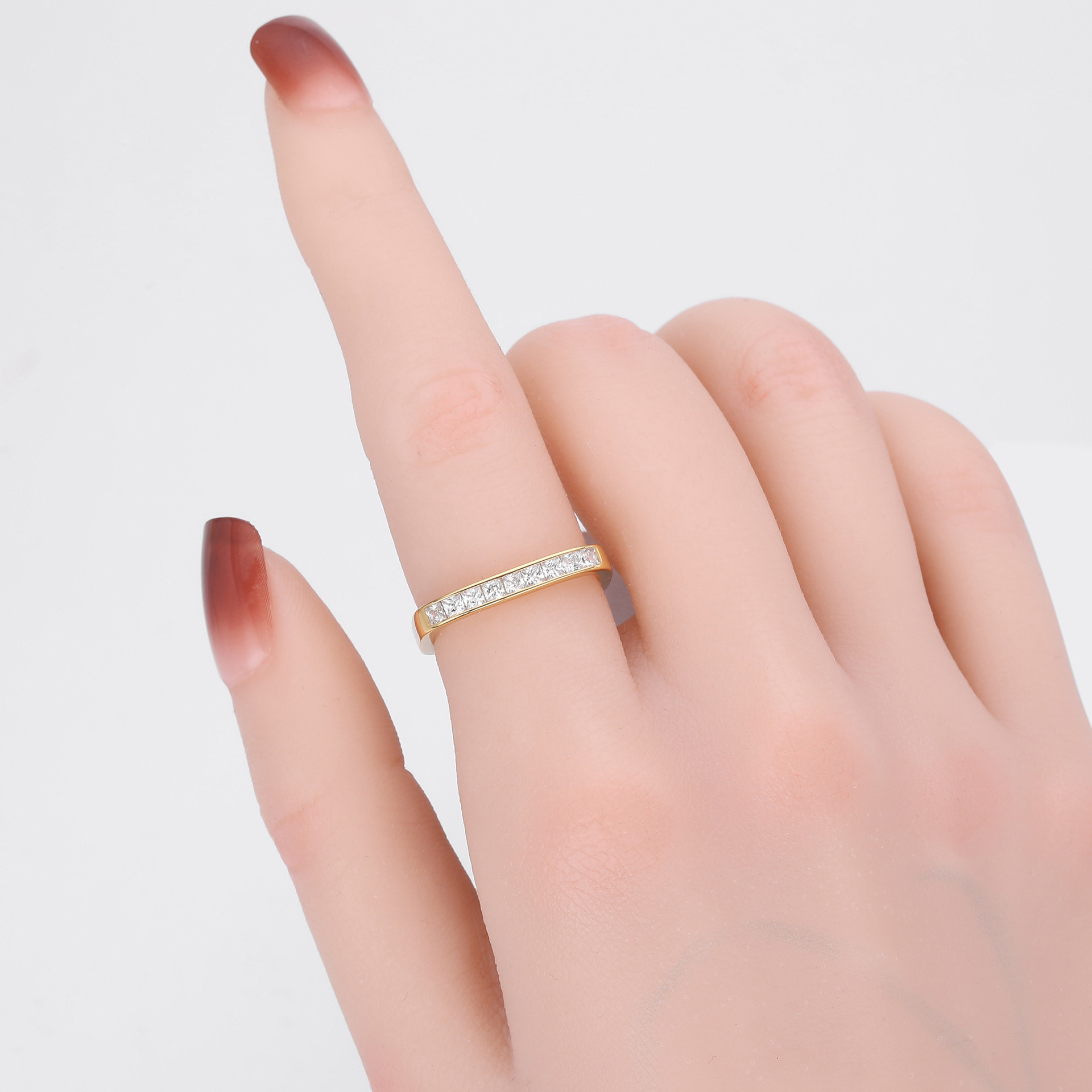 S925 sterling silver exquisite open ring set with square zircon stones