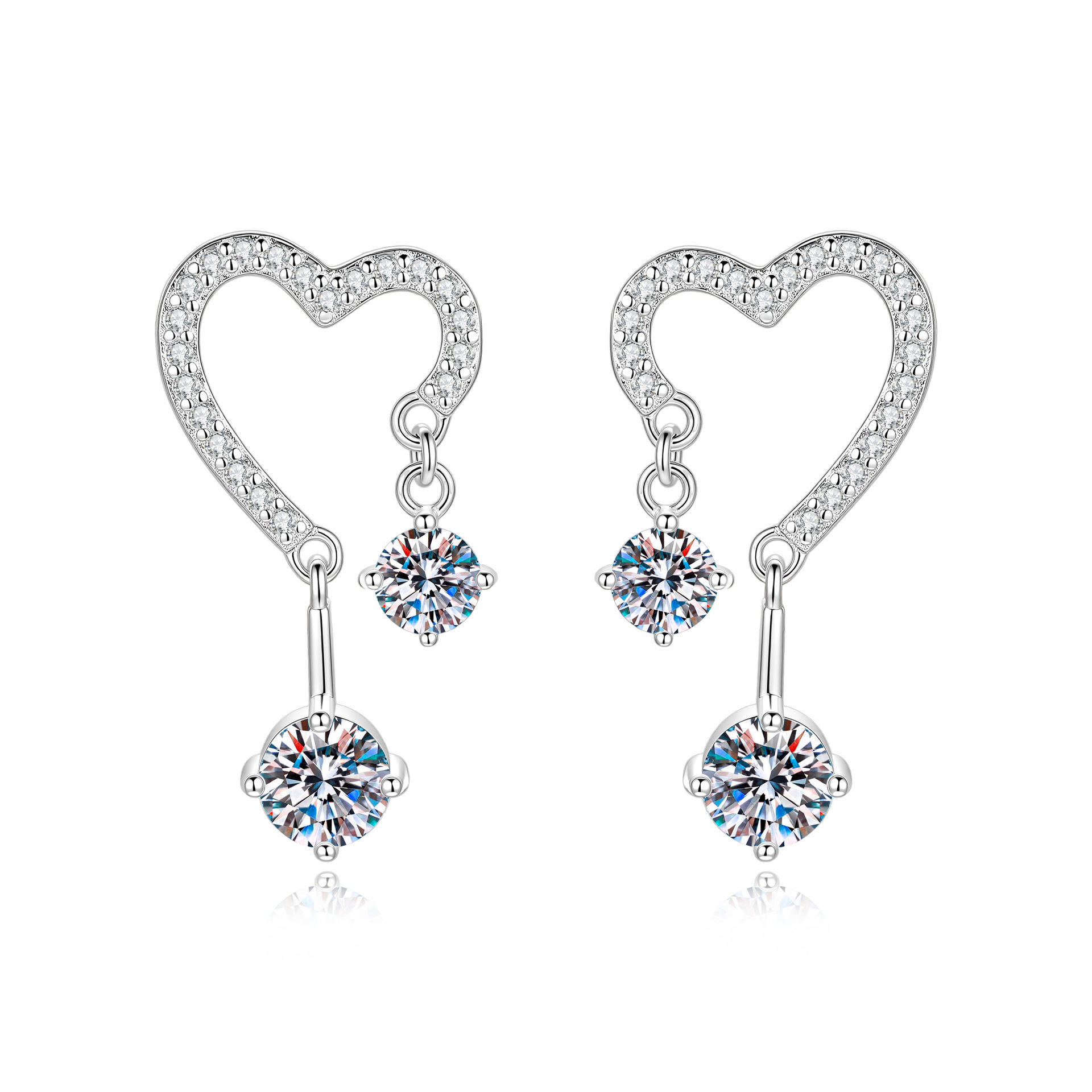 S925 Sterling Silver Heart-Shaped Moissanite Stud Earrings