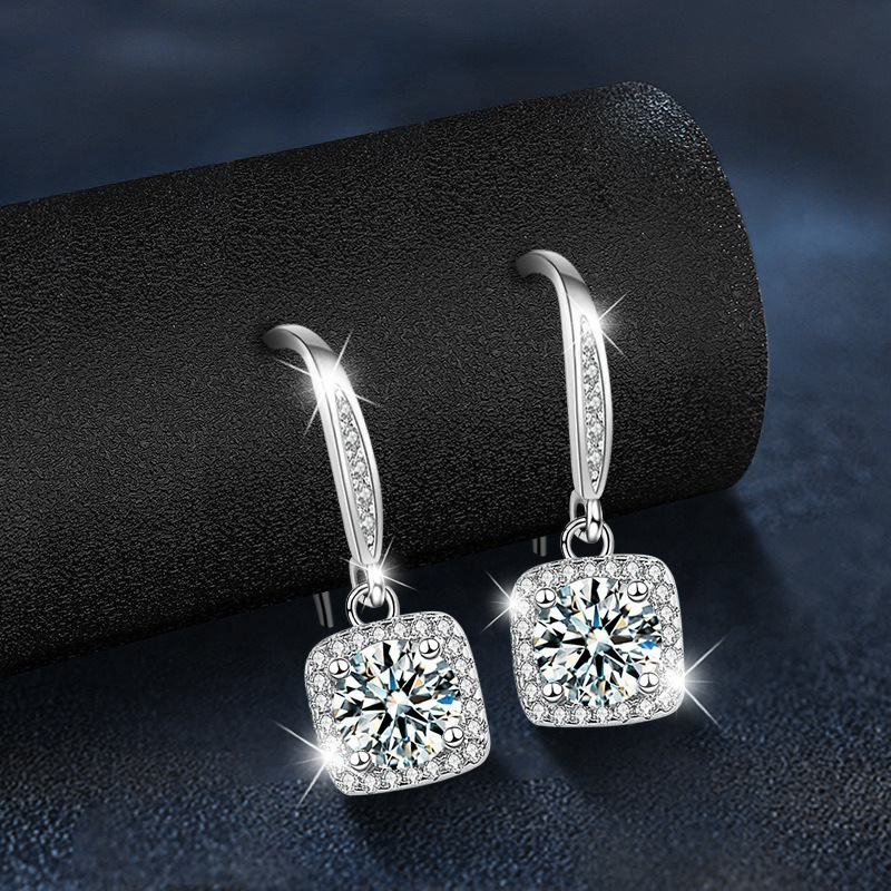 Moissanite Sugar Cube Earrings, 925 Sterling Silver Pendant