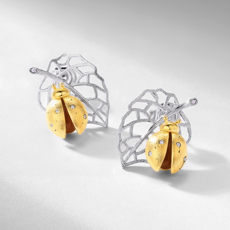 S925 Sterling Silver Gold-Plated Stud with Red Agate Earrings