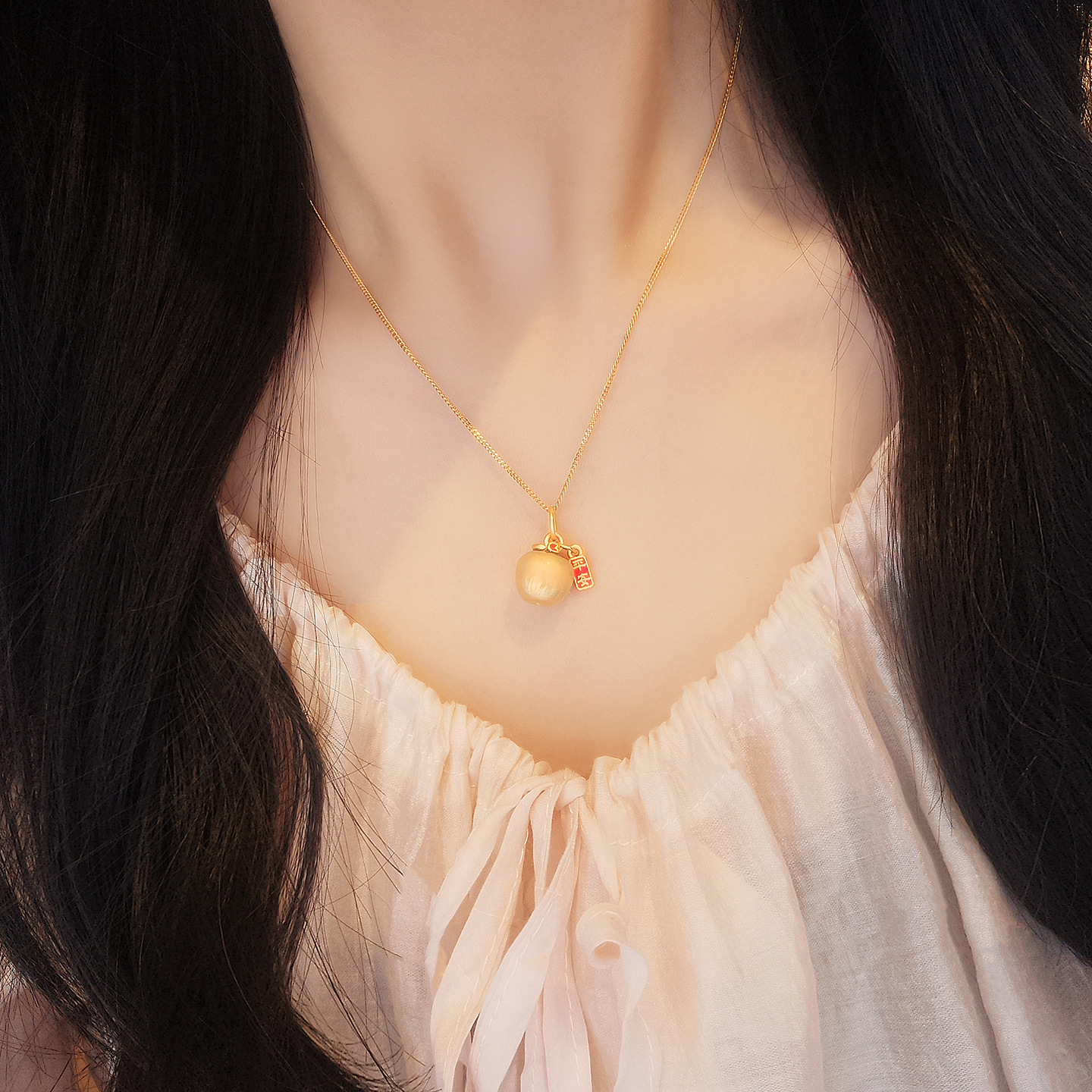 S925 Sterling Silver Christmas Color-Changing "Safe & Peaceful" Apple Pendant Necklace