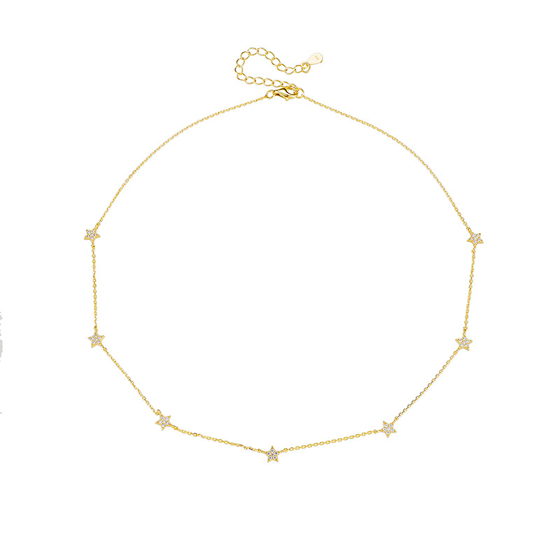 S925 Sterling Silver Gold Plated Star Zircon Inlaid Pendant Necklace