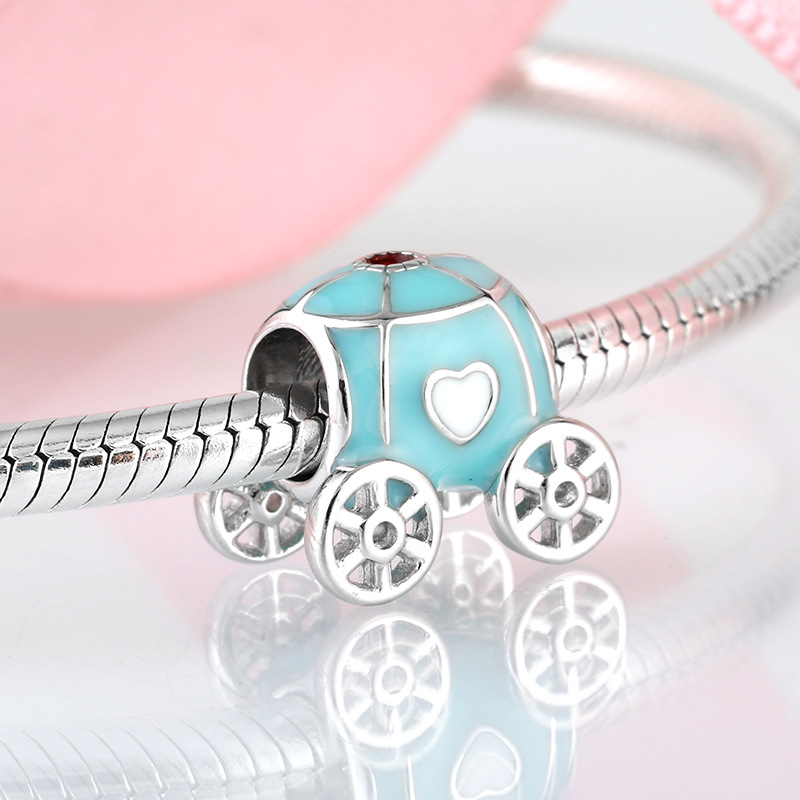S925 Sterling Silver Blue Pumpkin Carriage Bead Pendant