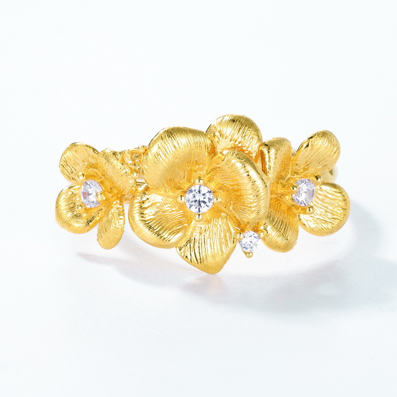 S925 Sterling Silver Gold-Plated Jasmine Flower Zircon Ring