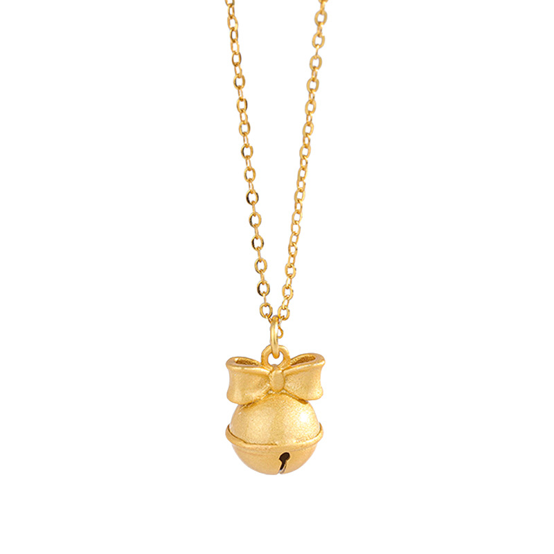 S925 Sterling Silver Christmas Bow and Bell Pendant Necklace