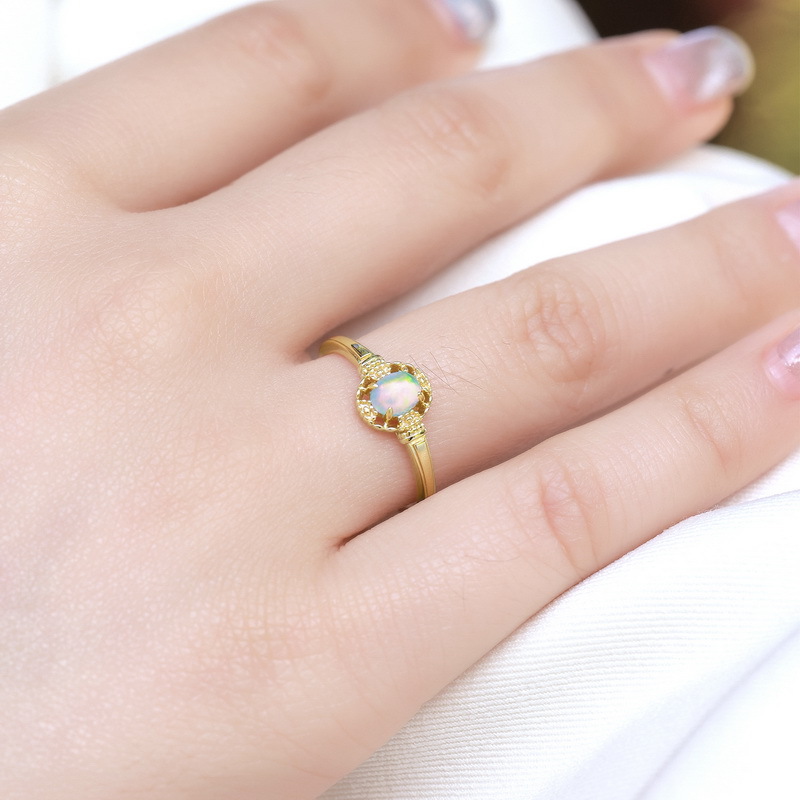 S925 Sterling Silver Gold-Plated Multicolored Synthetic Opal Ring