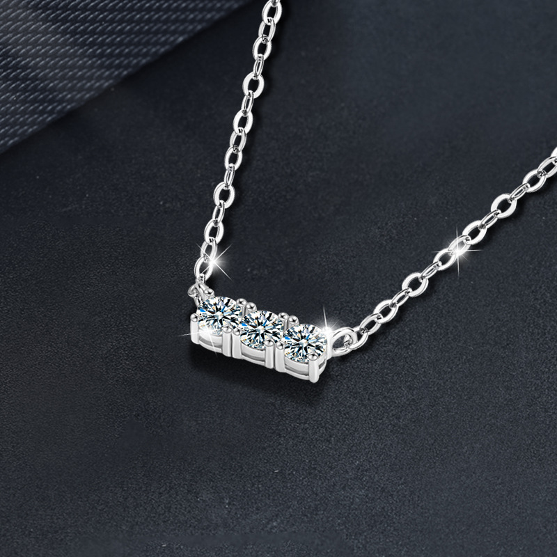 S925 Sterling Silver Three Stone Moissanite Necklace