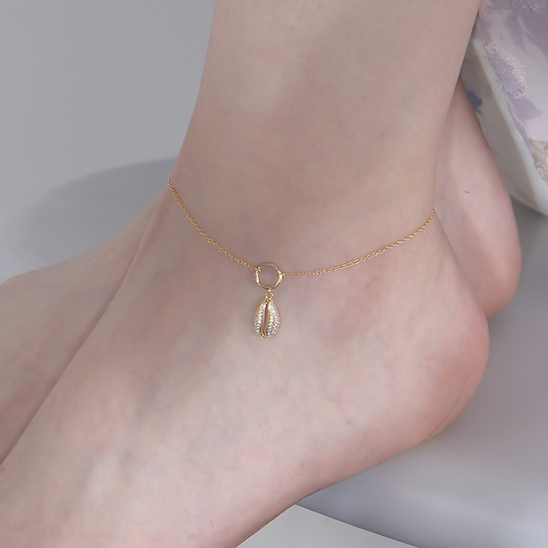 S925 Sterling Silver Simple Graceful Geometric Shell-Shaped Zircon Anklet