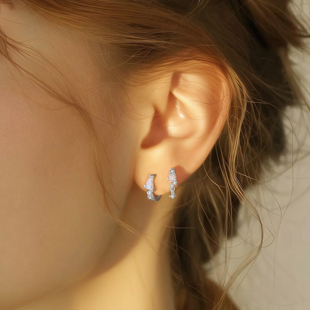 S925 Sterling Silver Opal and Zircon Earrings