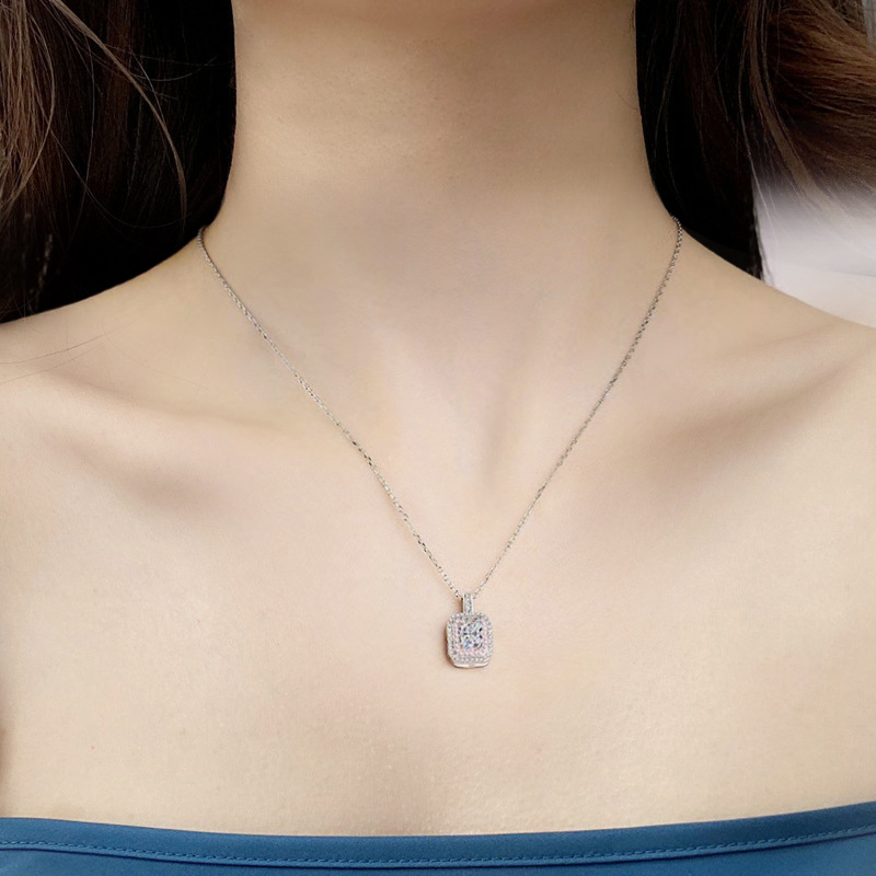 S925 Sterling Silver Moissanite Rectangular Pendant Square Sugar Necklace