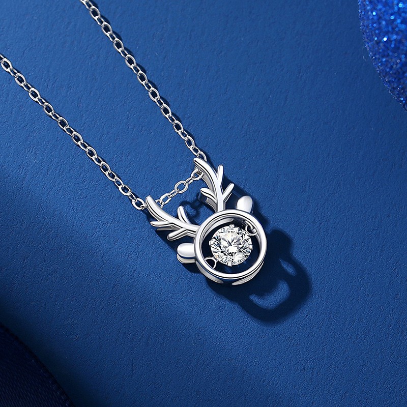 S925 Sterling Silver Christmas Reindeer Antler Collarbone Necklace