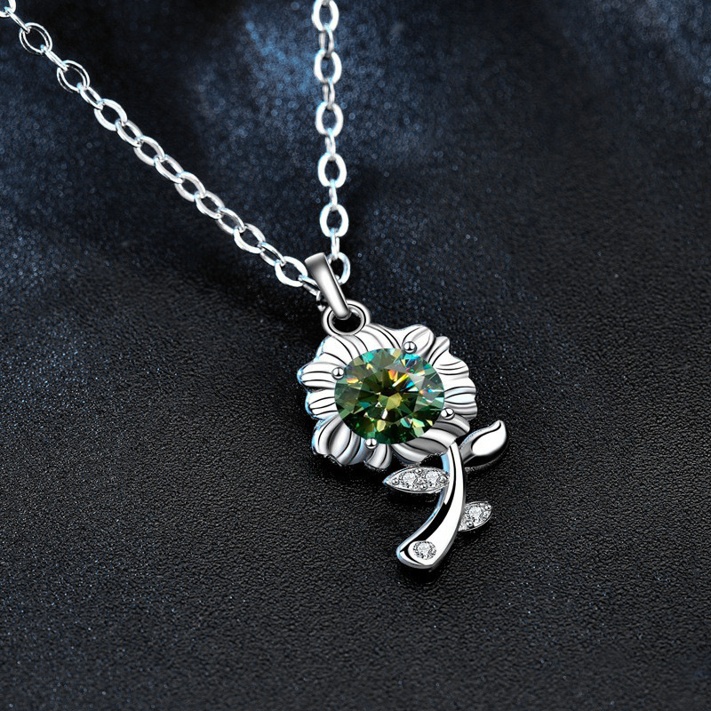 S925 Sterling Silver Moissanite Sunflower Flower Pendant Necklace