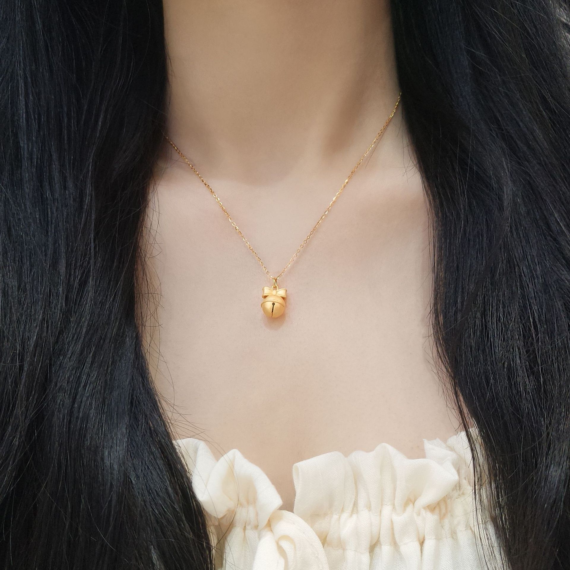 S925 Sterling Silver Christmas Bow and Bell Pendant Necklace